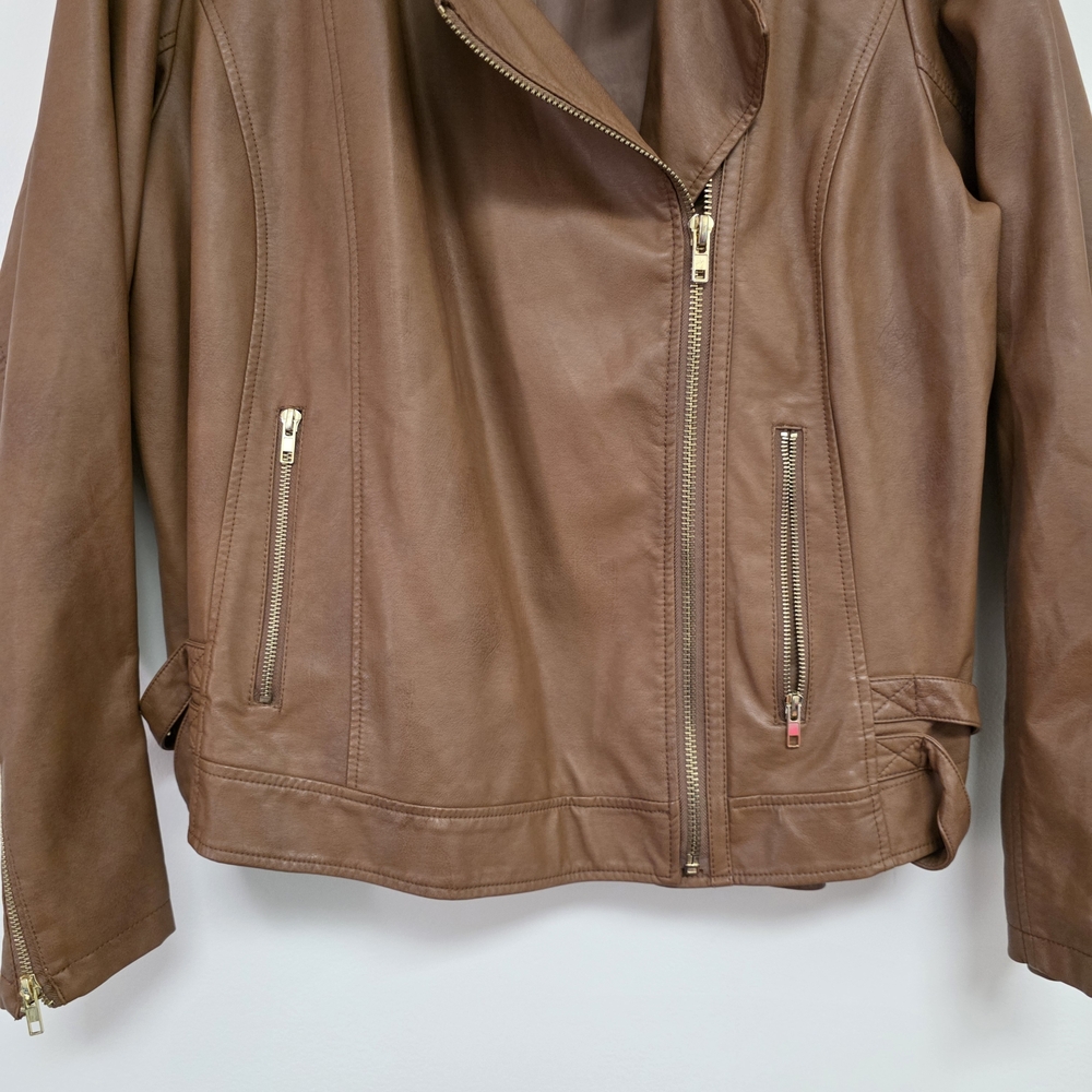 Lane Bryant Penny Brown Faux Leather Jacket Size 22/24 - Picture 5 of 15